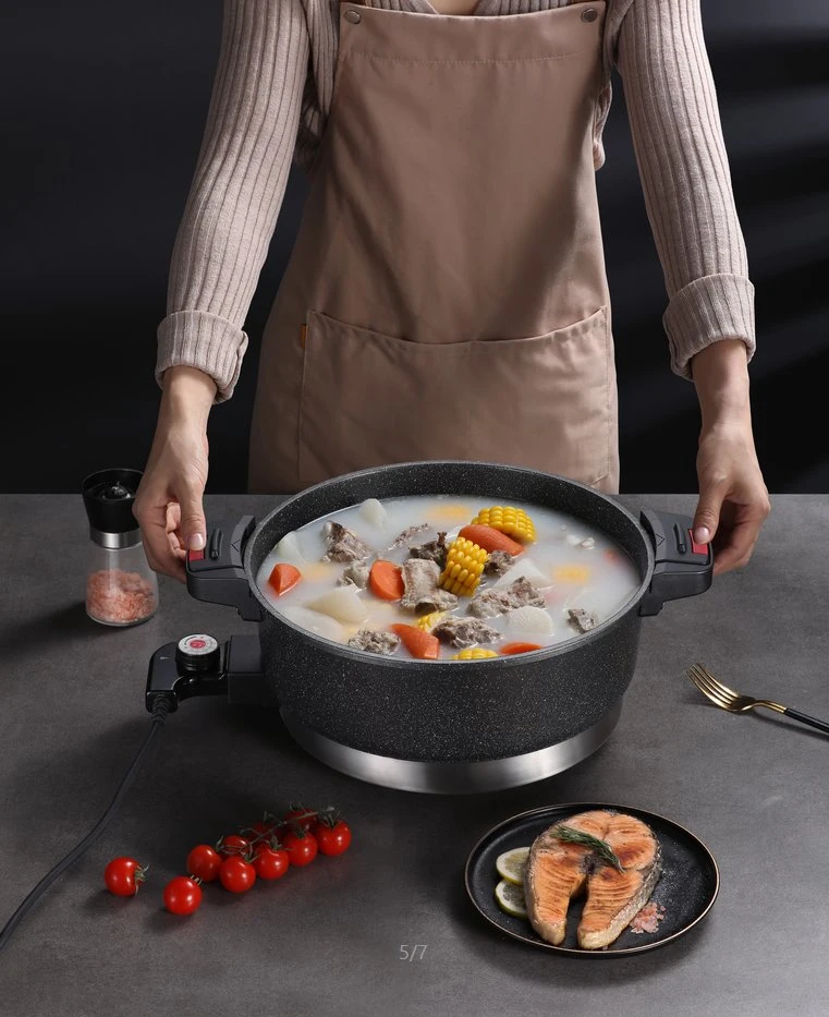 Efficient Electric Frying Pan Precision Cooking with Low Pressure 32cm Glass Lid