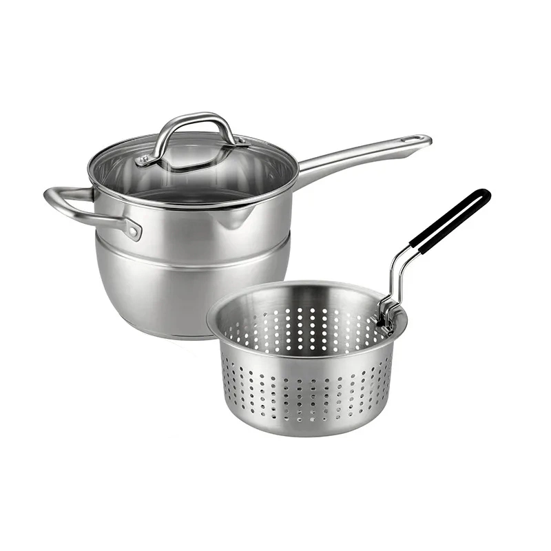 22cm Restaurant Kitchen Induction Cooker Stainless Steel Multifunction Cooking Pot Deep Frying Pot with Basket