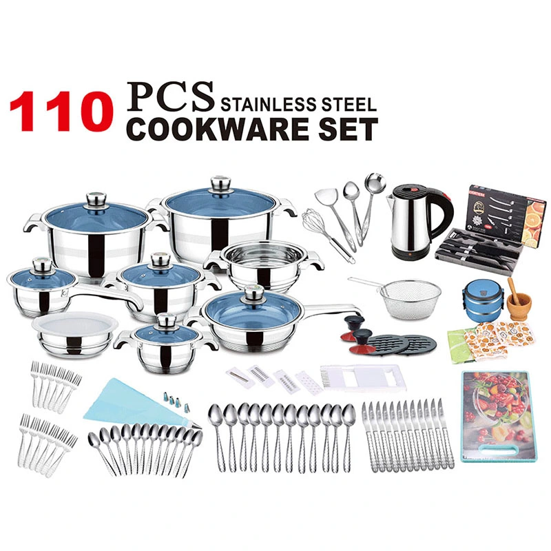 16 Pieces Stainless Steel Cookware Sets with Frying Pans Saucepan Stockpot Saute Pan with Thermometer Lid