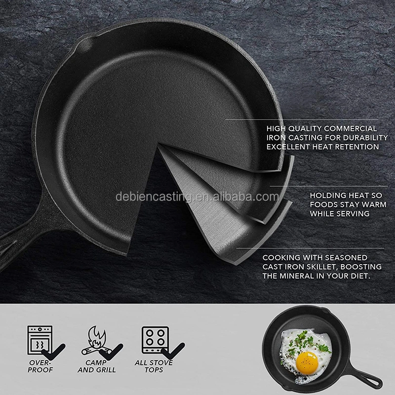 Non-Stick Commerical Home Safe Grill Cookware Pre-Seasoned Cast Iron Skillet Frying Pan with Handle