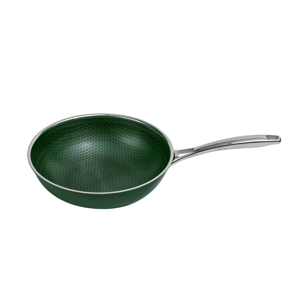 Nonstick Honey Comb Coating Stainless Steel Blackish Green Ceramic Outer Layer Wok