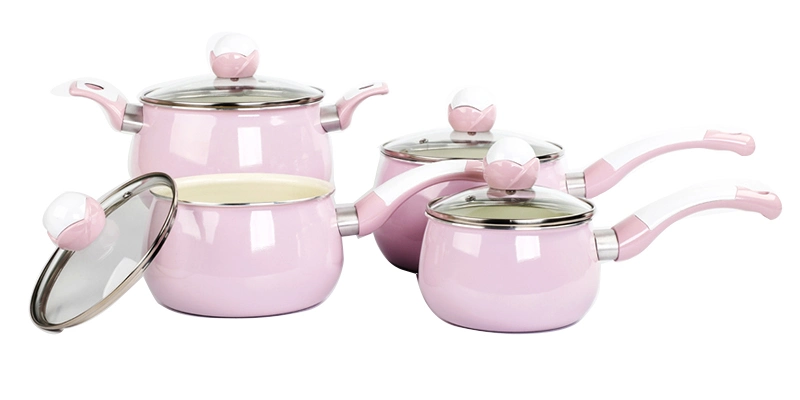 Pressed Aluminum Pink Ceramic Sauce Pans Cooking Pots and Pans for Gas