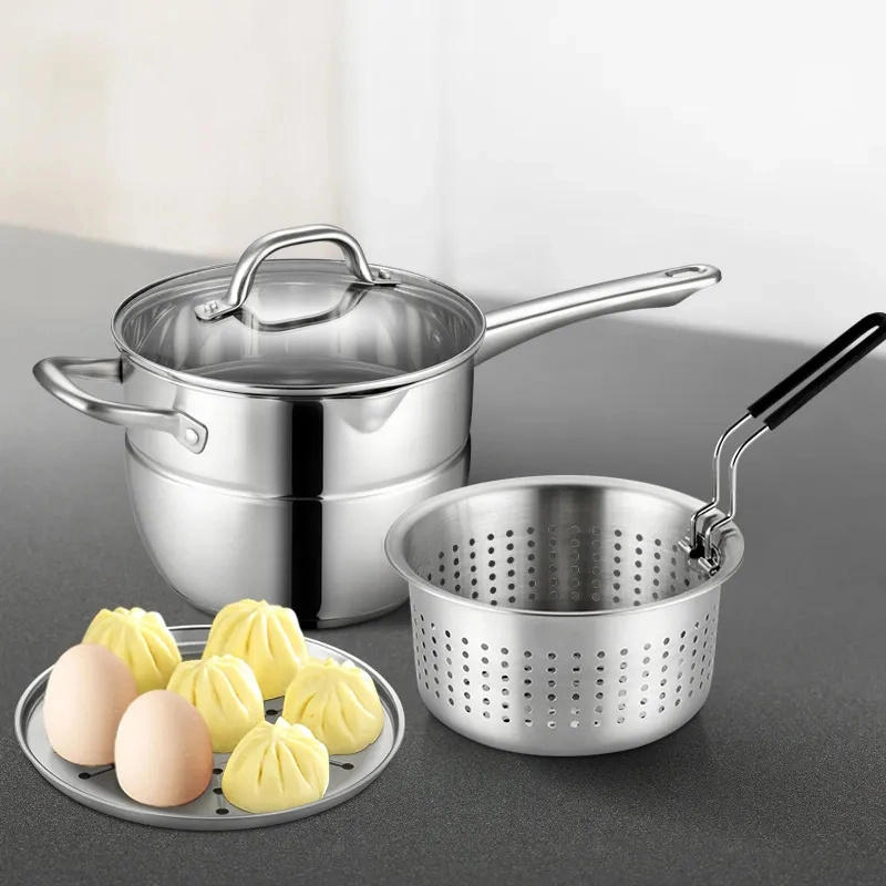 22cm Restaurant Kitchen Induction Cooker Stainless Steel Multifunction Cooking Pot Deep Frying Pot with Basket