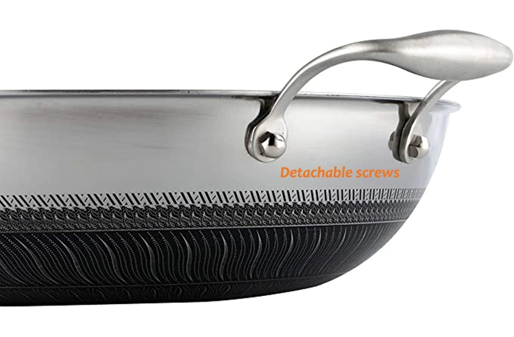 Stainless Steel Wok Pan with Handle and Glass Lid Non Stick