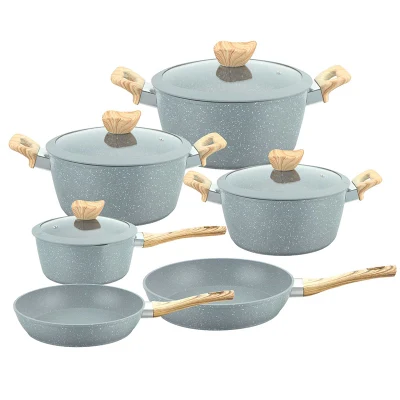 Ollas de cocina antiadherente recubiertas de mármol Pans tapas de vidrio freír Juego de utensilios de cocina para sartenes