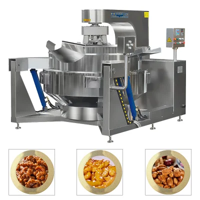 100L Industrial 200L planetario automático de la nuez de anacardo las tuercas de almendra tostada de maní tostado de procesamiento de fritura de avellana hacer cocina wok Pot con mesa de mezclas