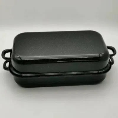 Venta caliente rectángulo Negro carbono Cocina Bakeware esmaltado Acero hornear Bandeja