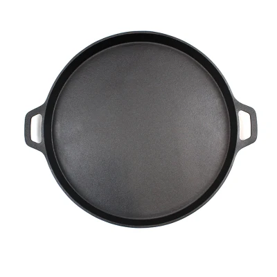 Gran presalado con 2 asas de lazo Gran Fry de Hierro fundido Pan Skillet Cake Baking Grill Baking Pan Cast Iron Pizza Pan