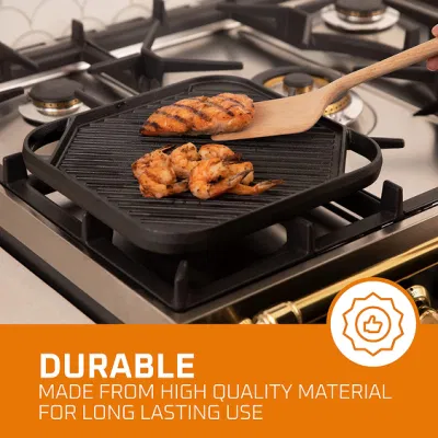 Doble cara Pan Griddle superior Cocina no Stick Pan Square Caliente Camping freír Grilling Hierro fundido Skillet Grill Pan