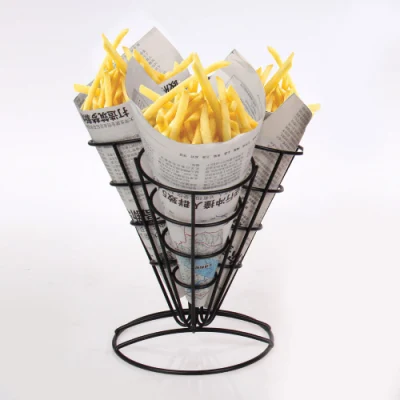Soporte de canasta metálica de pintura de cono de novedad al por mayor para papas fritas.