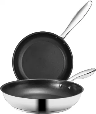 Cocina Cocina de acero inoxidable Multi Stir sartén, Skillet de inducción para filetes, utensilios de cocina Wok Pan con mango de acero fundido, Non Stick Fry Pan