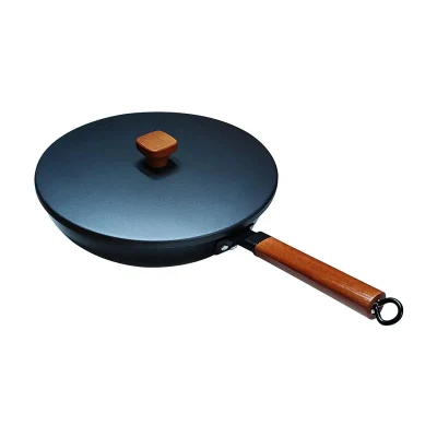 Negro Pans negro duradero de estilo nuevo hecho a mano Wok japonés con madera Mango