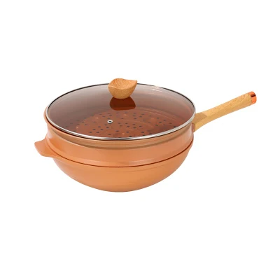 Sartén 32cm Saltear de aluminio para cocinar sartén profunda Con tapa