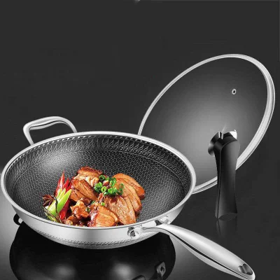 Acero inoxidable utensilios de cocina Utensilios de Cocina Cocina Metal multifunción Pan Panal Recubrimiento anti-adherente olla freír sartenes sartén Wok con tapa de cristal
