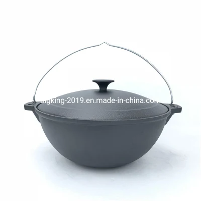No Preseasoned Popular Stick Federación Caldero Kazan Pot Wok con cubierta de hierro fundido en Rusia el uzbeko