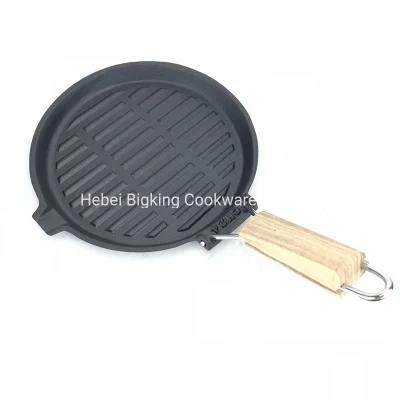 Anti-adherente de hierro fundido Grill redonda 24 cm sartén con asa plegable, bistec, horno de pan seguro
