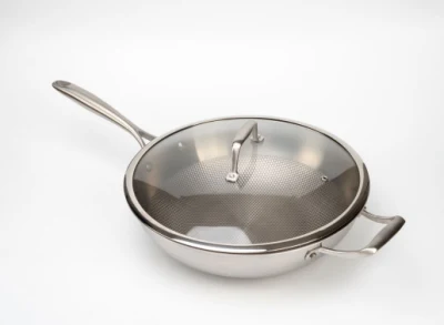 30cm Cookware de gama alta 3 capa de titanio puro freír Wok