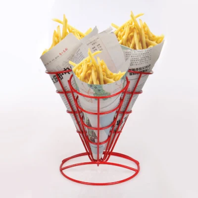 Soporte de canasta metálica de pintura de cono de novedad al por mayor para papas fritas.