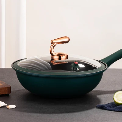 Cocina de acero antiadherente de estilo chino Wok Pan con tapa