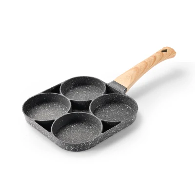 Sartén de huevo antiadherente de aleación de aluminio de 4 orificios, sartén multifuncional con omelet y mango de tacto suave