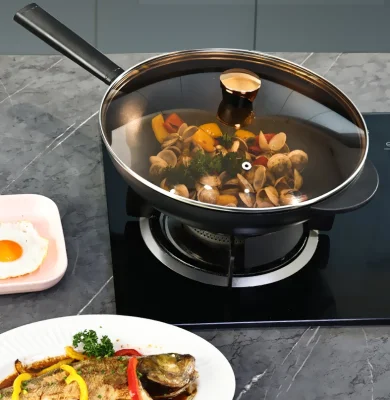 32cm Cooking Pot Stone Non Stick sartén aluminio con Tapa de vidrio