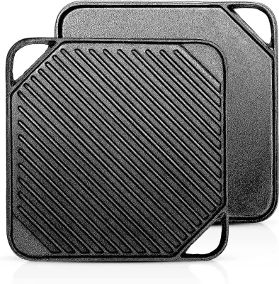Doble cara Pan Griddle superior Cocina no Stick Pan Square Caliente Camping freír Grilling Hierro fundido Skillet Grill Pan