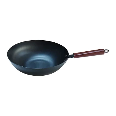 Negro Pans negro duradero de estilo nuevo hecho a mano Wok japonés con madera Mango