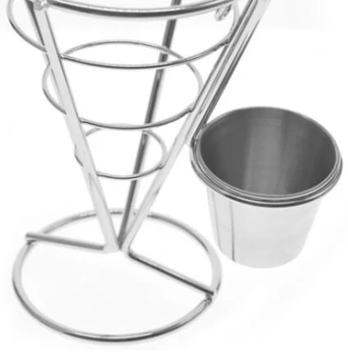 El cono Snack Rack pantalla Soporte Soporte de patatas fritas, el cono Cesta de alambre de metal para alimentos patatas chips peces Aros de Cebolla con Salsa Portavasos de ESG12292 Rack