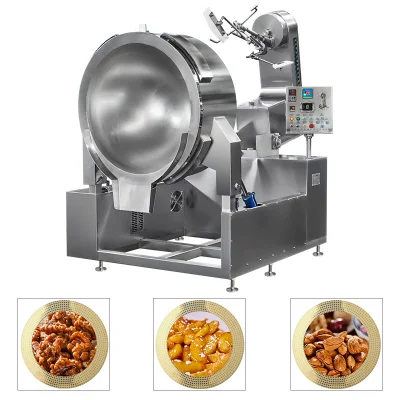 100L Industrial 200L planetario automático de la nuez de anacardo las tuercas de almendra tostada de maní tostado de procesamiento de fritura de avellana hacer cocina wok Pot con mesa de mezclas