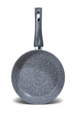 Panera gris antiadherente de piedra de mármol sartén de granito con Fondo de inducción TPR largo mango suave Skillet Ceramic Coating Interior