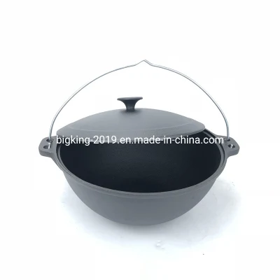 No Preseasoned Popular Stick Federación Caldero Kazan Pot Wok con cubierta de hierro fundido en Rusia el uzbeko