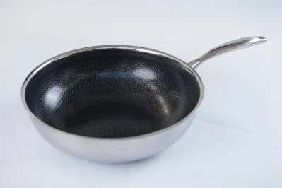 Nueva llegada 30cm Tri-Ply Acero inoxidable Non-Stick Honey Comb Wok Con cerámica de pintura revestimiento PFOA &amp; PFAs libre Cookware