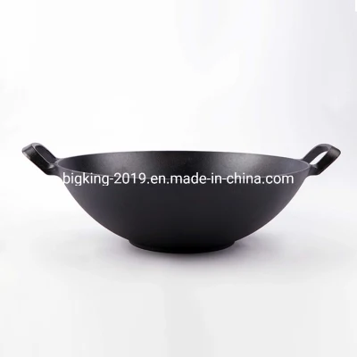 Mango de dos de hierro fundido de China Wok o sartén
