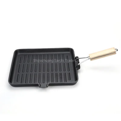 Asa plegable de madera desmontable Camping Plancha de fundición sartén Sartén