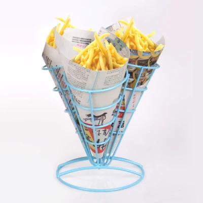 Soporte de canasta metálica de pintura de cono de novedad al por mayor para papas fritas.
