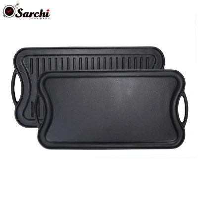 Solución Amazon fundición de hierro rectangular plana Fry Pan reversible tostado Parrilla de barbacoa plancha con certificado LFGB