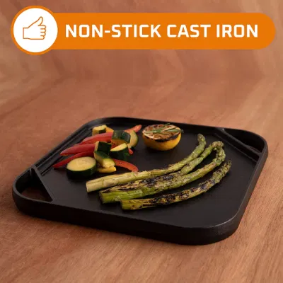 Doble cara Pan Griddle superior Cocina no Stick Pan Square Caliente Camping freír Grilling Hierro fundido Skillet Grill Pan