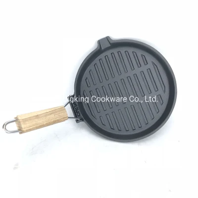 Anti-adherente de hierro fundido Grill redonda 24 cm sartén con asa plegable, bistec, horno de pan seguro