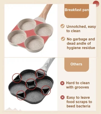 Bandeja de huevos para el desayuno con revestimiento antiadherente de crepe de 4 hoyos