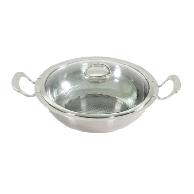 Amazon Venta caliente el patrón de panal de acero inoxidable Non-Stick Wok con tapa de cristal