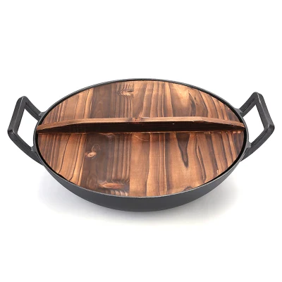 Grande de 14 pulgadas tradicionales Wok de hierro fundido para cocinar