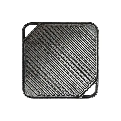 Doble cara Pan Griddle superior Cocina no Stick Pan Square Caliente Camping freír Grilling Hierro fundido Skillet Grill Pan
