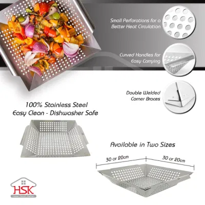 Cesta para barbacoa de acero inoxidable Bandeja Bandeja Wok Plato de utensilios de cocina