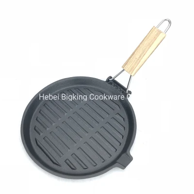 Anti-adherente de hierro fundido Grill redonda 24 cm sartén con asa plegable, bistec, horno de pan seguro