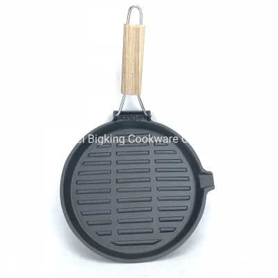 Anti-adherente de hierro fundido Grill redonda 24 cm sartén con asa plegable, bistec, horno de pan seguro