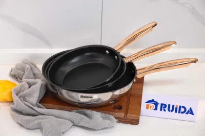 Cocina de acero inoxidable sartén con mango chapado en oro Olla