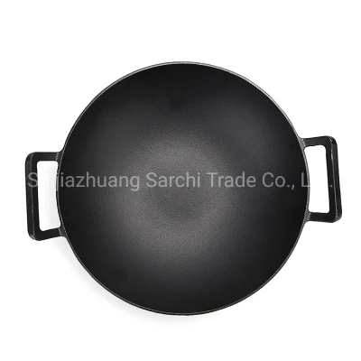 Grande de 14 pulgadas tradicionales Wok de hierro fundido para cocinar