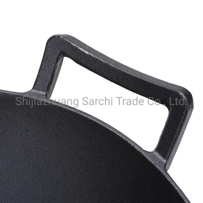 Grande de 14 pulgadas tradicionales Wok de hierro fundido para cocinar