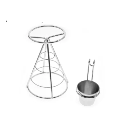 El cono Snack Rack pantalla Soporte Soporte de patatas fritas, el cono Cesta de alambre de metal para alimentos patatas chips peces Aros de Cebolla con Salsa Portavasos de ESG12292 Rack