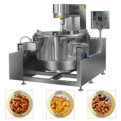 100L Industrial 200L planetario automático de la nuez de anacardo las tuercas de almendra tostada de maní tostado de procesamiento de fritura de avellana hacer cocina wok Pot con mesa de mezclas
